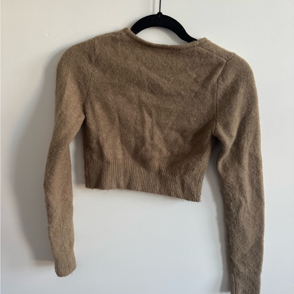 Zara Brown Cropped Button-Front Fuzzy Cardigan - Picture 6 of 6